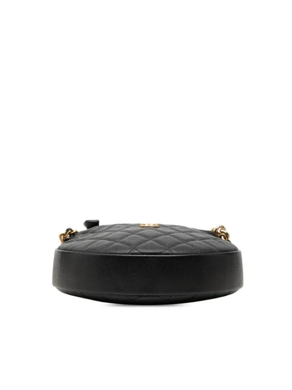 Chanel CC Logo Quilted Mini Hobo Handbag Ribbon Chain Black Caviar Leather